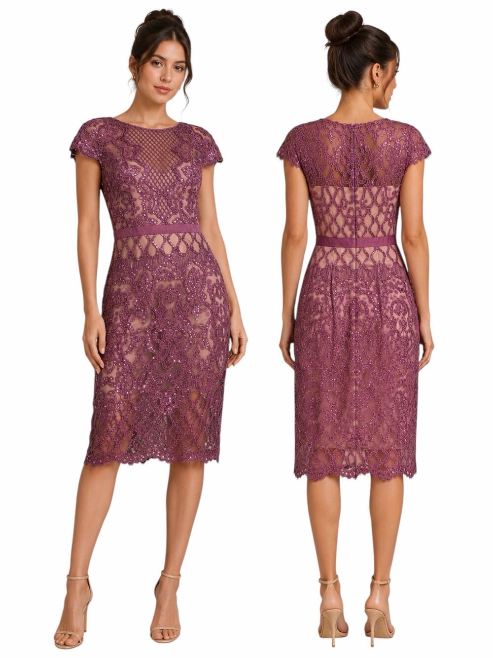 Tadashi Shoji Miranda Sequin Embroidered Cocktail Dress Mauve Size 4